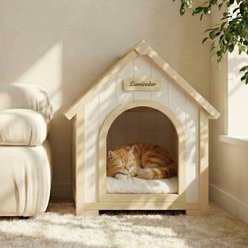 jansno Solid Cedar Cabin Style Wooden Indoor Dog & Cat House, Cream Yellow slide 1 of 8