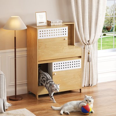 jansno jansno Side Table Cat Litter Box Enclosure, Natural