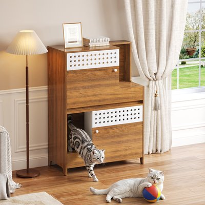 jansno jansno Side Table Cat Litter Box Enclosure, Brown