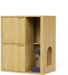 jansno Dual Doors Cat Litter Cabinet with Tree & Storage Shelves, Natural slide 2 of 5