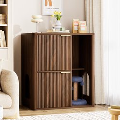 jansno Dual Doors Cat Litter Cabinet with Tree & Storage Shelves, Walnut slide 2 of 6
