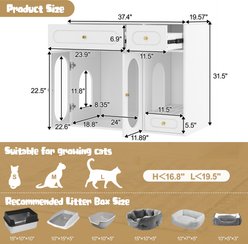 jansno Indoor Cat Litter Box Enclosure with LED Light & Storage Drawers, White slide 2 of 9