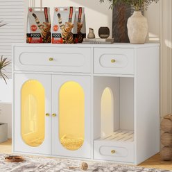Cesicia Indoor House End Table Furniture Hidden Cat Litter Box Enclosure with Acrylic Doors, LED Light & Storage Drawers, White slide 2 of 6