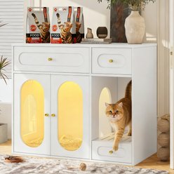 jansno Indoor Cat Litter Box Enclosure with LED Light & Storage Drawers, White
