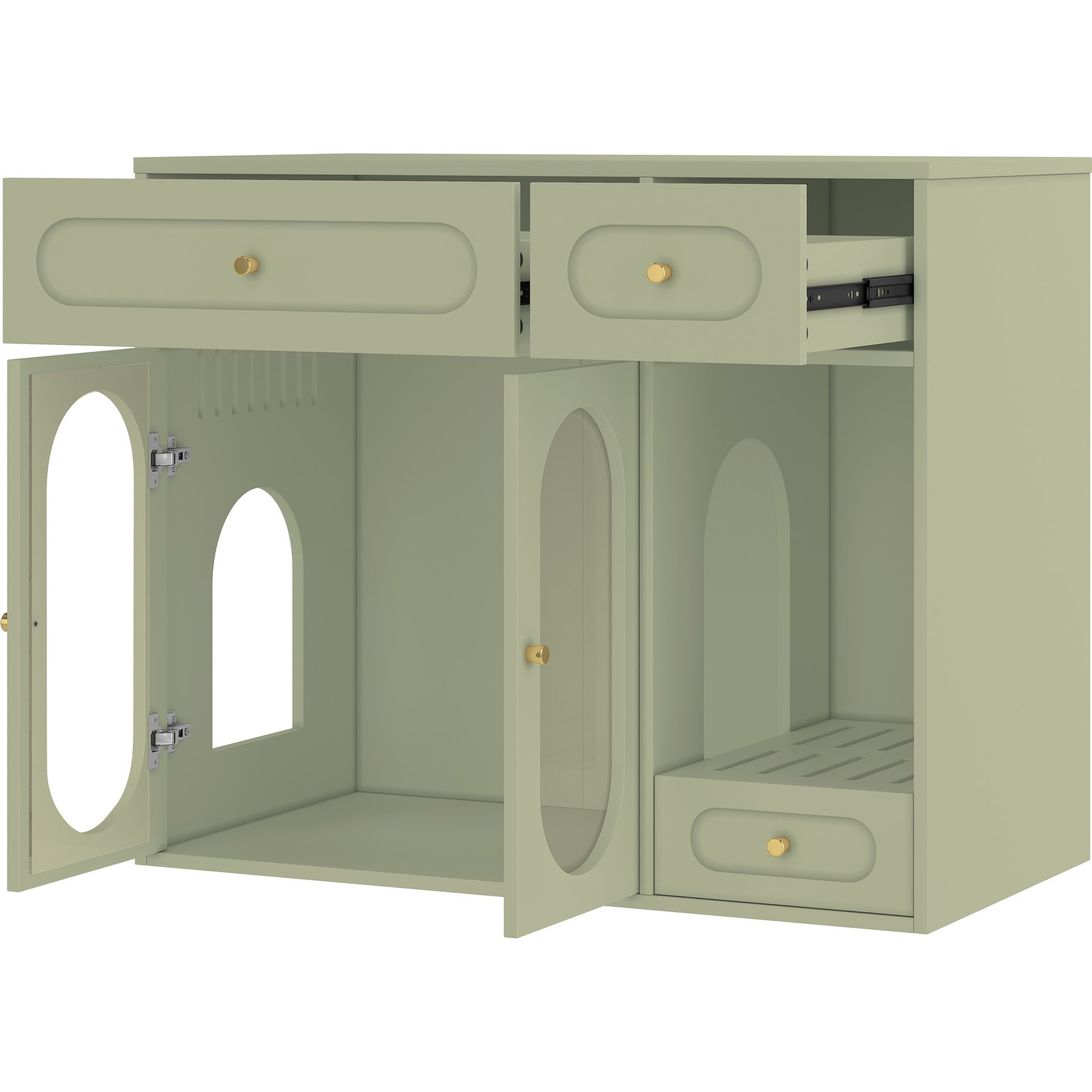 Cesicia Indoor House End Table Furniture Hidden Cat Litter Box Enclosure with Acrylic Doors, LED Light & Storage Drawers, Green