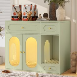 jansno Indoor Cat Litter Box Enclosure with LED Light & Storage Drawers, Green
