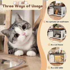 jansno Cat Litter Box Enclosure with Sliding Barn Door & LED Light, White slide 2 of 7