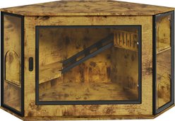 Cesicia Corner Cat Litter Box Enclosure with Acrylic Door & LED Light, 48-in, Brown