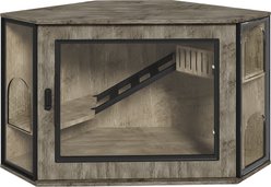 Cesicia Corner Cat Litter Box Enclosure with Acrylic Door & LED Light, 48-in, Gray