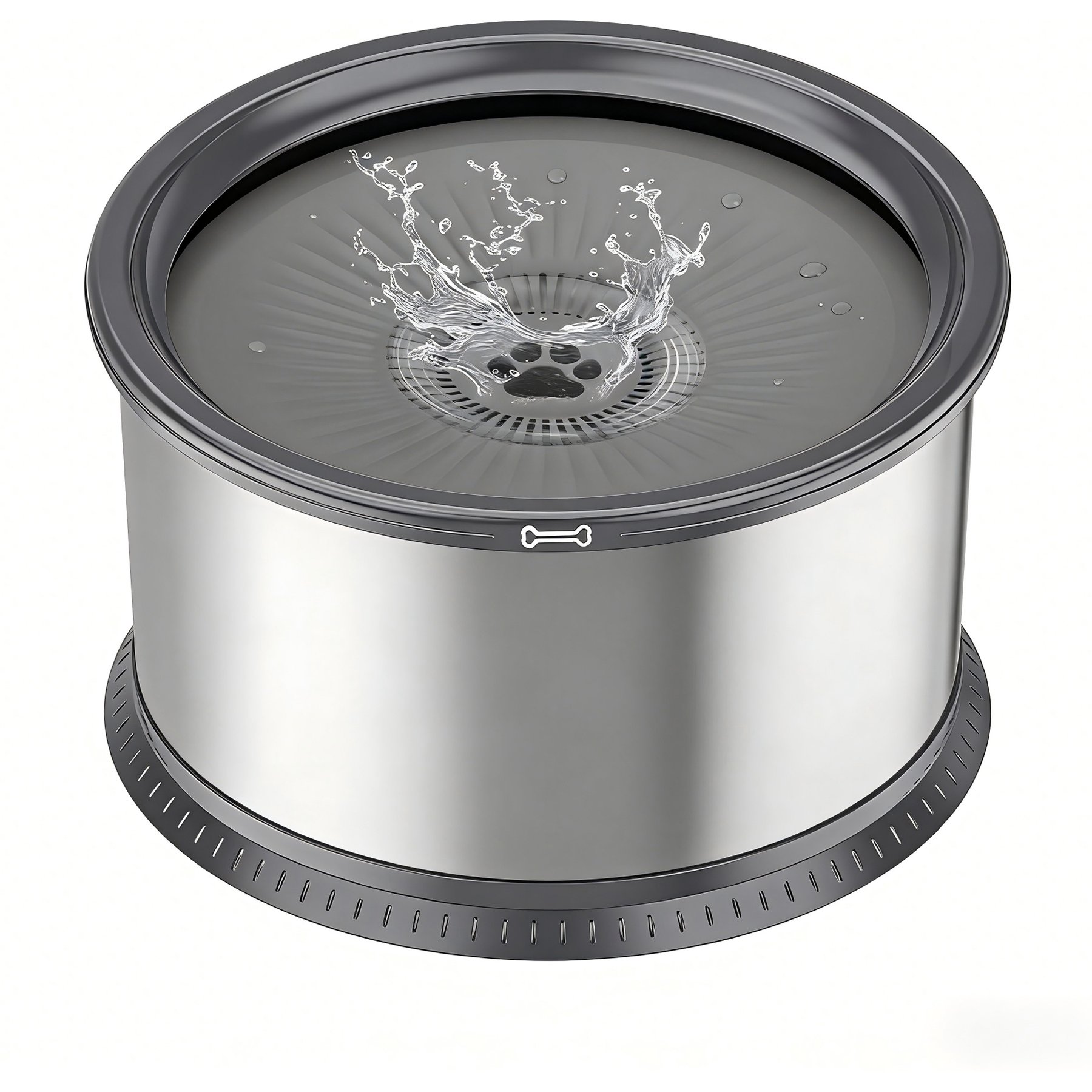 Twinsing Slow Drinking Stainless Steel Dog Water Bowl with Anti Slip Mat, Grey, Large: 6.5-L / 220-oz, 1 count