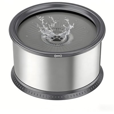 Twinsing Twinsing Slow Drinking Stainless Steel Dog Water Bowl with Anti Slip Mat, Grey, Large: 6.5-L / 220-oz, 1 count