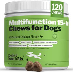Deley Naturals 15-in-1 Multivitamin Chicken Flavor Dog Vitamin, 12.7oz canister, 120 count