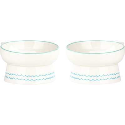 10 Strawberry Street 10 Strawberry Street Ears Up Elevated Cat Bowl, Sage, 7-oz, 2 count