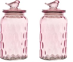 10 Strawberry Street Glass Bird Airtight Pet Food Storage Canister, Pink, 44-oz, 2 count