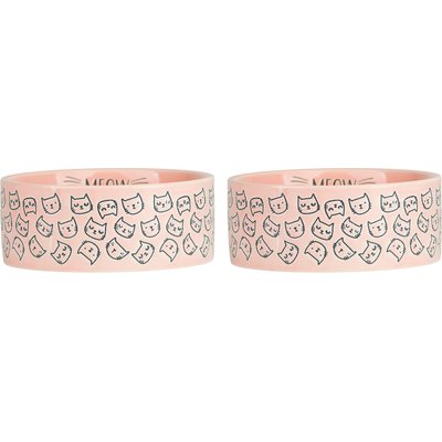 10 Strawberry Street 10 Strawberry Street Cat Face Cat Bowl, Pink, 28-oz, 2 count