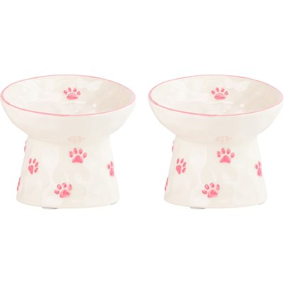 10 Strawberry Street 10 Strawberry Street Petite Paw Elevated Bowl, Pink Paw, 7-oz, 2 count