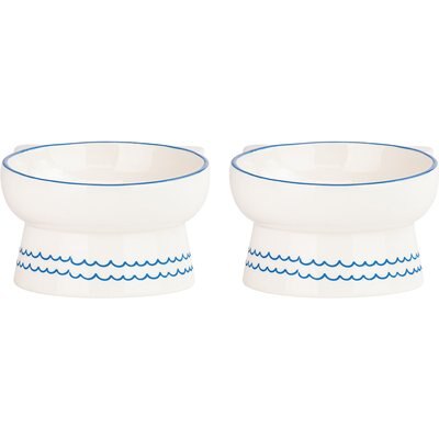 10 Strawberry Street 10 Strawberry Street Ears Up Elevated Cat Bowl, Blue, 7-oz, 2 count