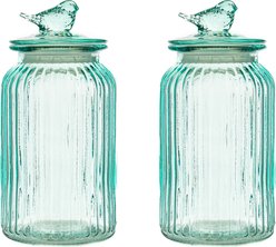 10 Strawberry Street Glass Bird Airtight Pet Food Storage Canister, Blue, 44-oz, 2 count