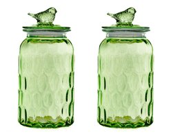 10 Strawberry Street Glass Bird Airtight Pet Food Storage Canister, Sage, 44-oz, 2 count