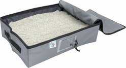 SportPet Designs Portable Travel Zippered Odor Control Cover & Water Resistant Accessory Cat Litter Box, Grey