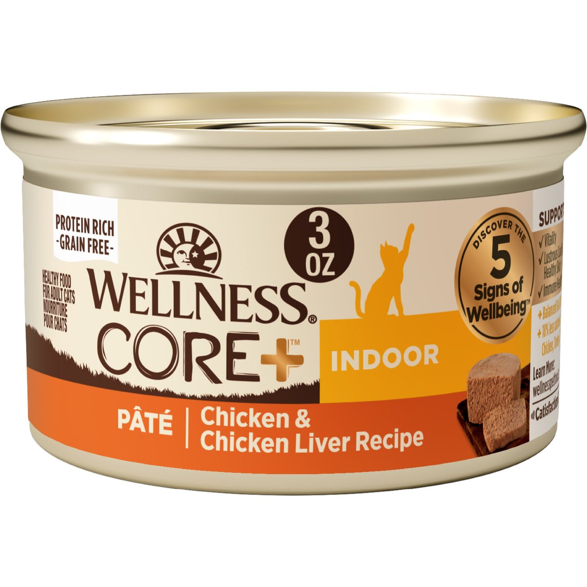 Wellness CORE+ Indoor Pate Chicken & Chicken Liver Natural Grain-Free Wet Cat Food, 3-oz can, case of 4