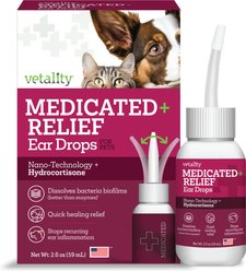 Vetality Medicated + Relief Ear Drops for Dogs & Cats, 2-fl oz bottle