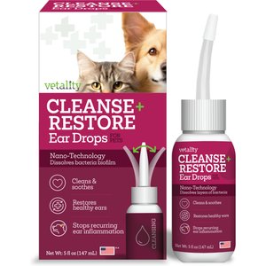 Vetality Cleanse + Restore Ear Drops for Dogs & Cats, 5-fl oz bottle