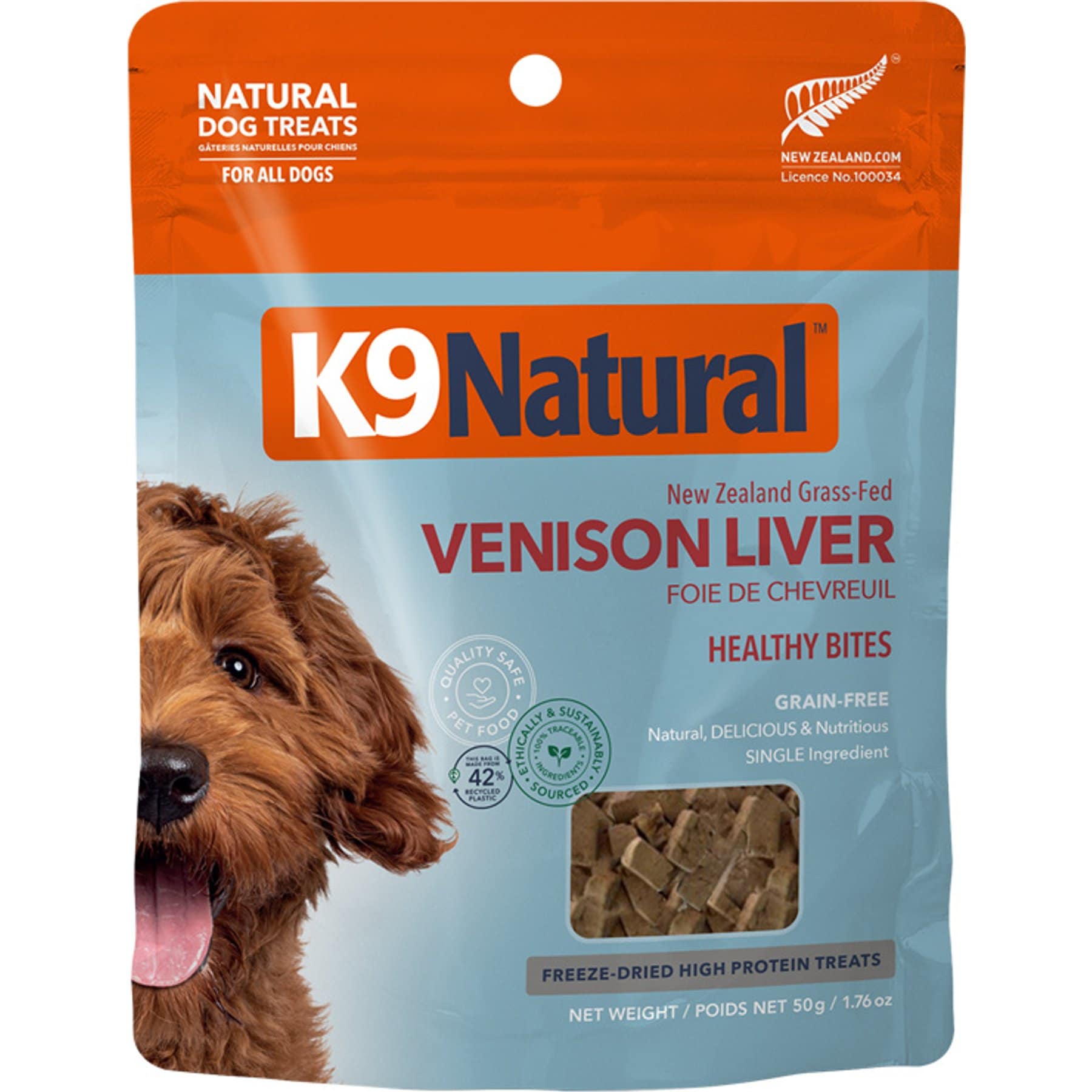 K9 Natural Venison Liver Bites Grain-Free Freeze-Dried Dog Treat, 1.7-6oz bag