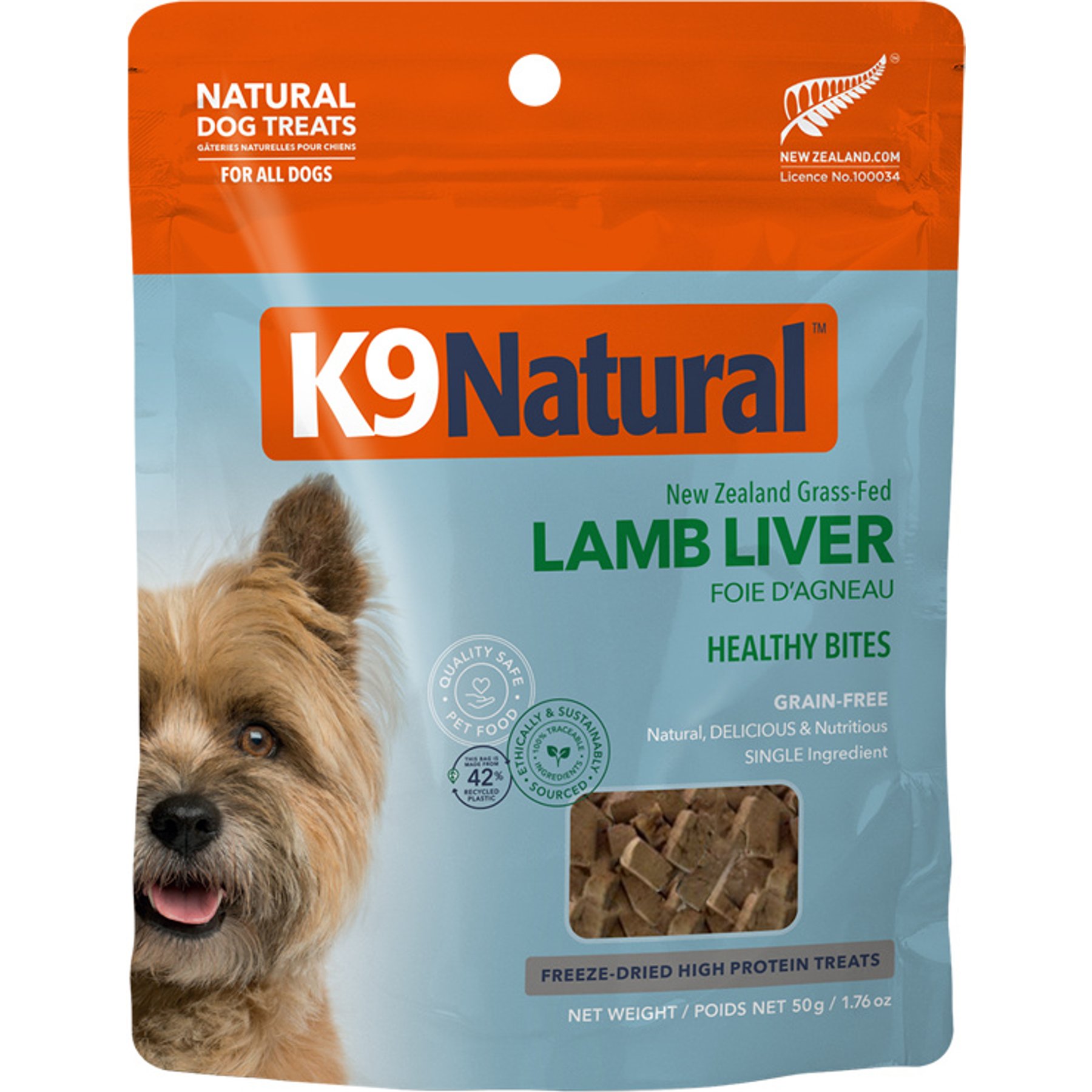 K9 Natural Lamb Liver Bites Grain-Free Freeze-Dried Dog Treat, 1.76-oz bag