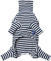 Frisco Convertible Funnel Neck Colorblock Dog & Cat Playsuit, Navy Stripe, Small slide 2 of 9