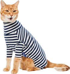 Frisco Convertible Funnel Neck Colorblock Dog & Cat Playsuit, Navy Stripe, Small