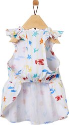 Frisco Ruffle Sleeve Dog & Cat Dress, Ivory Sea Creatures, Medium slide 2 of 8