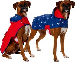 Frisco Packable Reversible Dog Hooded Raincoat, Anchors & Red, X-Large