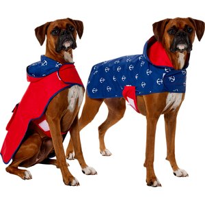 Frisco Coastal Packable Reversible Dog Hooded Raincoat, Anchors & Red, X-Large
