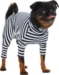 Frisco Convertible Funnel Neck Colorblock Dog & Cat Playsuit, Navy Stripe, Small