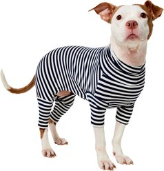 Frisco Convertible Funnel Neck Colorblock Dog & Cat Playsuit, Navy Stripe, Large