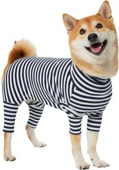 Frisco Convertible Funnel Neck Colorblock Dog & Cat Playsuit, Navy Stripe, Medium