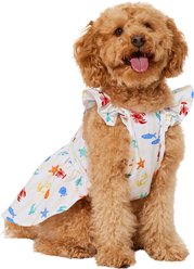 Frisco Ruffle Sleeve Dog & Cat Dress, Ivory Sea Creatures, Medium