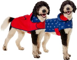 Frisco Coastal Packable Reversible Dog Hooded Raincoat, Anchors & Red, XX-Large