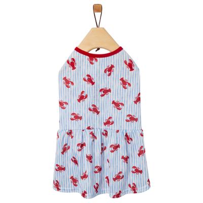Show full view: Frisco Ruffle Hem Dog & Cat Dress, Lobster Stripe, Large slide 3 of 7