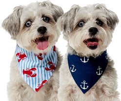 Frisco Coastal Lobster Stripes & Anchors Dog & Cat Reversible Cotton Bandana, Medium/Large