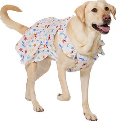Frisco Ruffle Sleeve Dog & Cat Dress, Ivory Sea Creatures, XX-Large