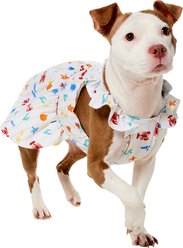 Frisco Ruffle Sleeve Dog & Cat Dress, Ivory Sea Creatures, Large