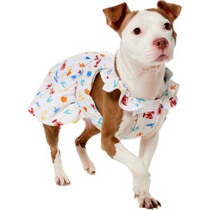 Frisco Ruffle Sleeve Dog & Cat Dress, Ivory Sea Creatures, Large