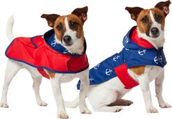 Frisco Packable Reversible Dog Hooded Raincoat, Anchors & Red, Small
