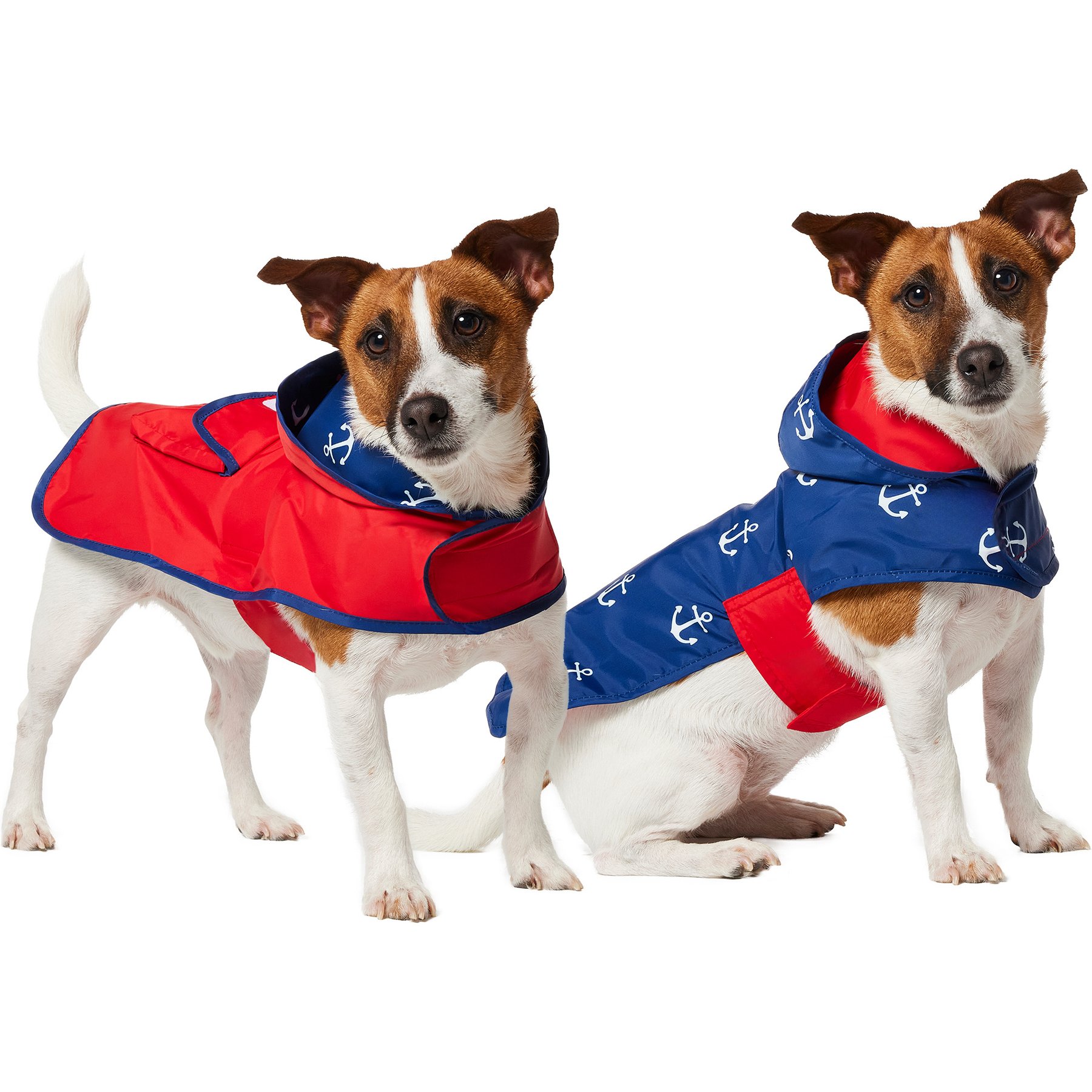 Frisco Packable Reversible Dog Hooded Raincoat, Anchors & Red, Small