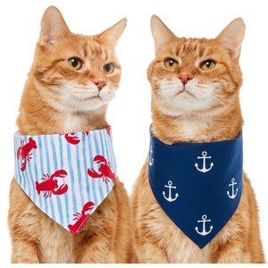 Frisco Coastal Lobster Stripes & Anchors Dog & Cat Reversible Cotton Bandana, X-Small/Small