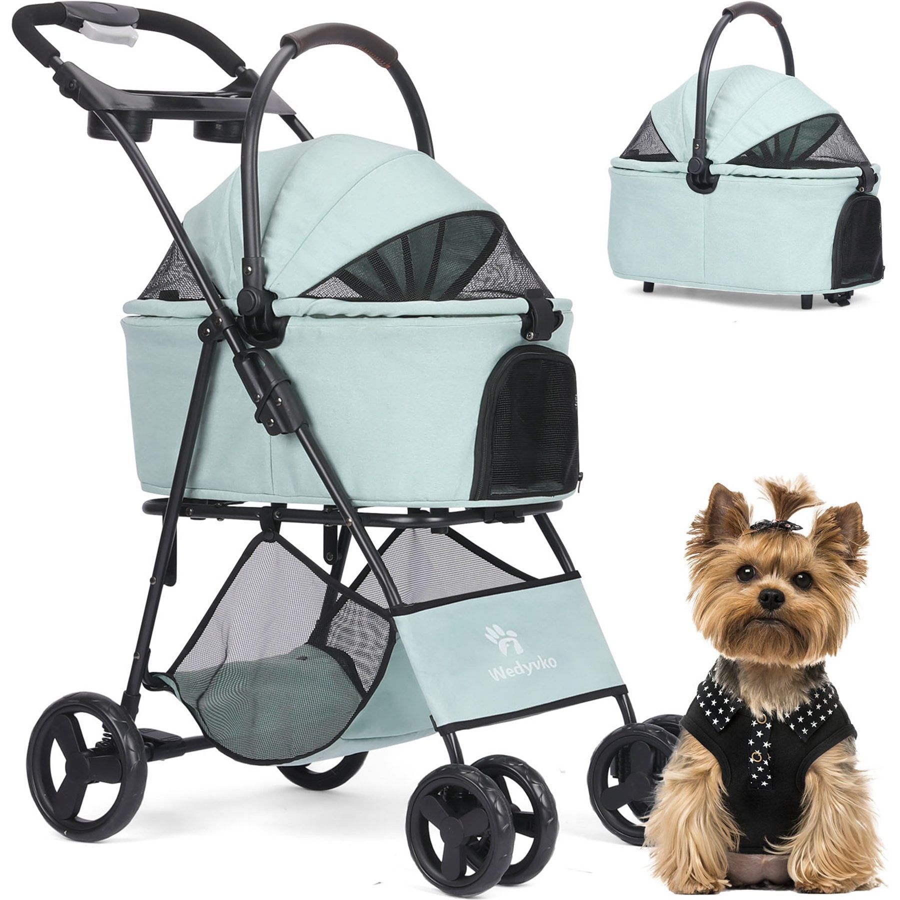 Wedyvko P02C One-click Folding Lightweight Dog & Cat Stroller, Teal Blue