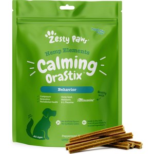 Zesty Paws Hemp Elements Calming Hemp OraStix Peppermint Flavored Dental Chews Melatonin Supplement for Dogs, 25-oz bag