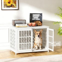 IronovaPets Heavy-Duty Metal Double-Door Dog Crate Furniture, White, Small: 32 inch